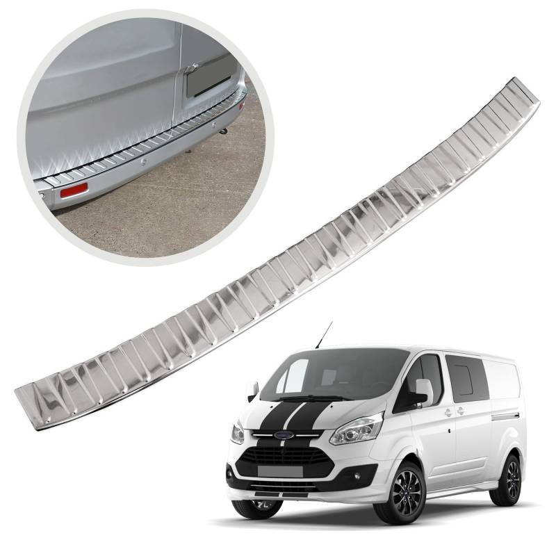 CHROMEMASTER | Ladekantenschutz Stoßstangenschutz | Kompatibel mit Ford Transit Custom 2012-2023 ; Edelstahl Poliert/Chrom; Unsere Lackschutzleiste Sichert den Heckstoßfänger vor Kratzern von CHROMEMASTER