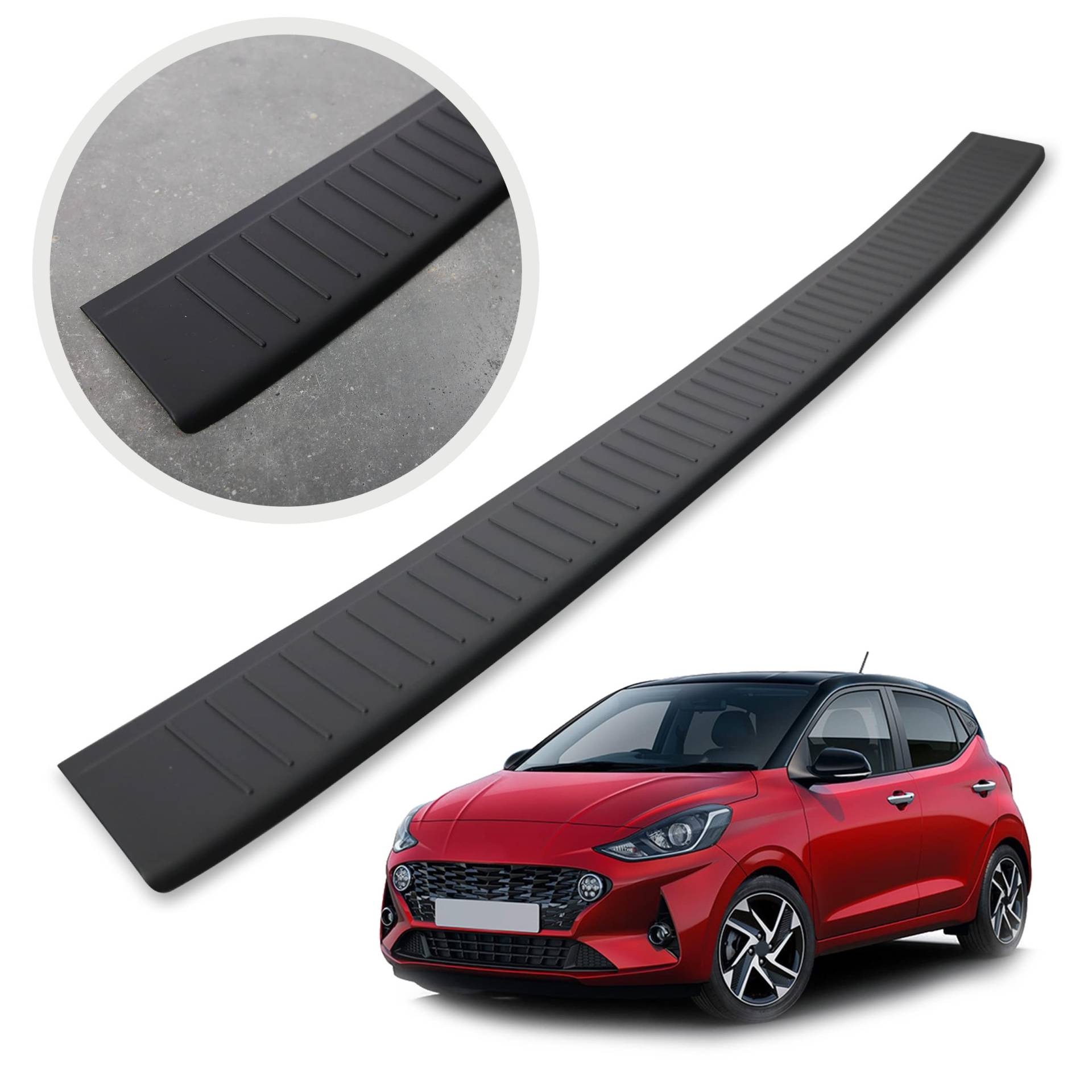CHROMEMASTER | Ladekantenschutz Stoßstangenschutz | Kompatibel mit Hyundai i10 2020- ; Kunststoff Matt-schwarz; Unsere Lackschutzleiste Sichert den Heckstoßfänger vor Kratzern Und Beschädigung ab von CHROMEMASTER