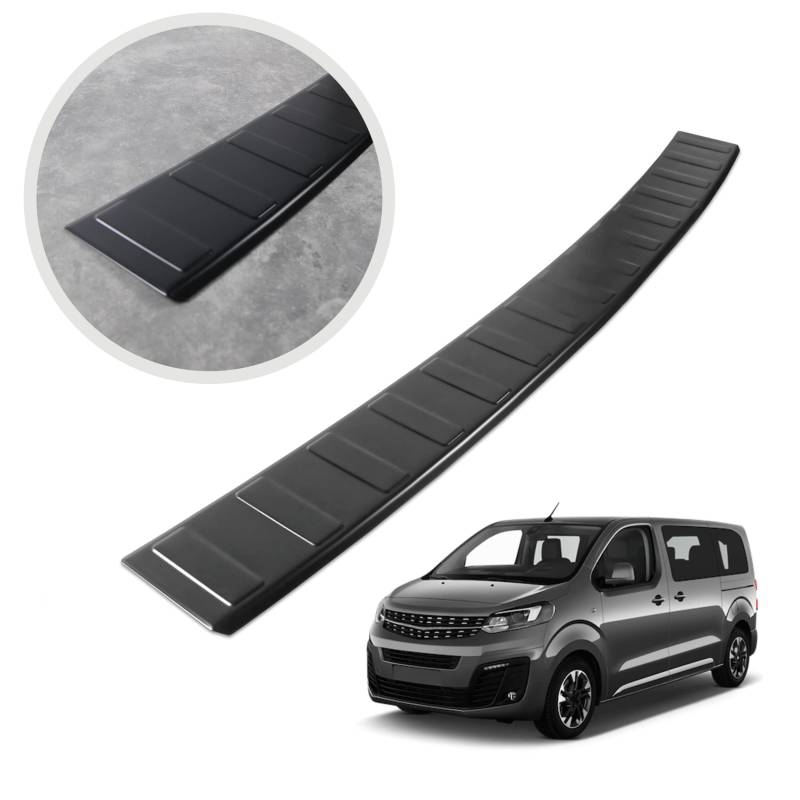 CHROMEMASTER| Ladekantenschutz Stoßstangenschutz | Kompatibel mit Peugeot Expert 2016+ | Schwarz lackierter Edelstahl, Matte | Lackschutzleiste Sichert den Heckstoßfänger vor Kratzern von CHROMEMASTER