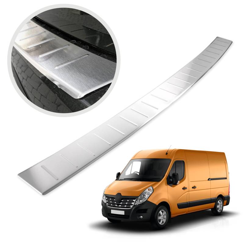 CHROMEMASTER | Ladekantenschutz Stoßstangenschutz Kompatibel mit Renault Master 2010-2024; Gebürsteter Edelstahl, Silber Matt; Unsere Lackschutzleiste Sichert den Heckstoßfänger vor Kratzern von CHROMEMASTER