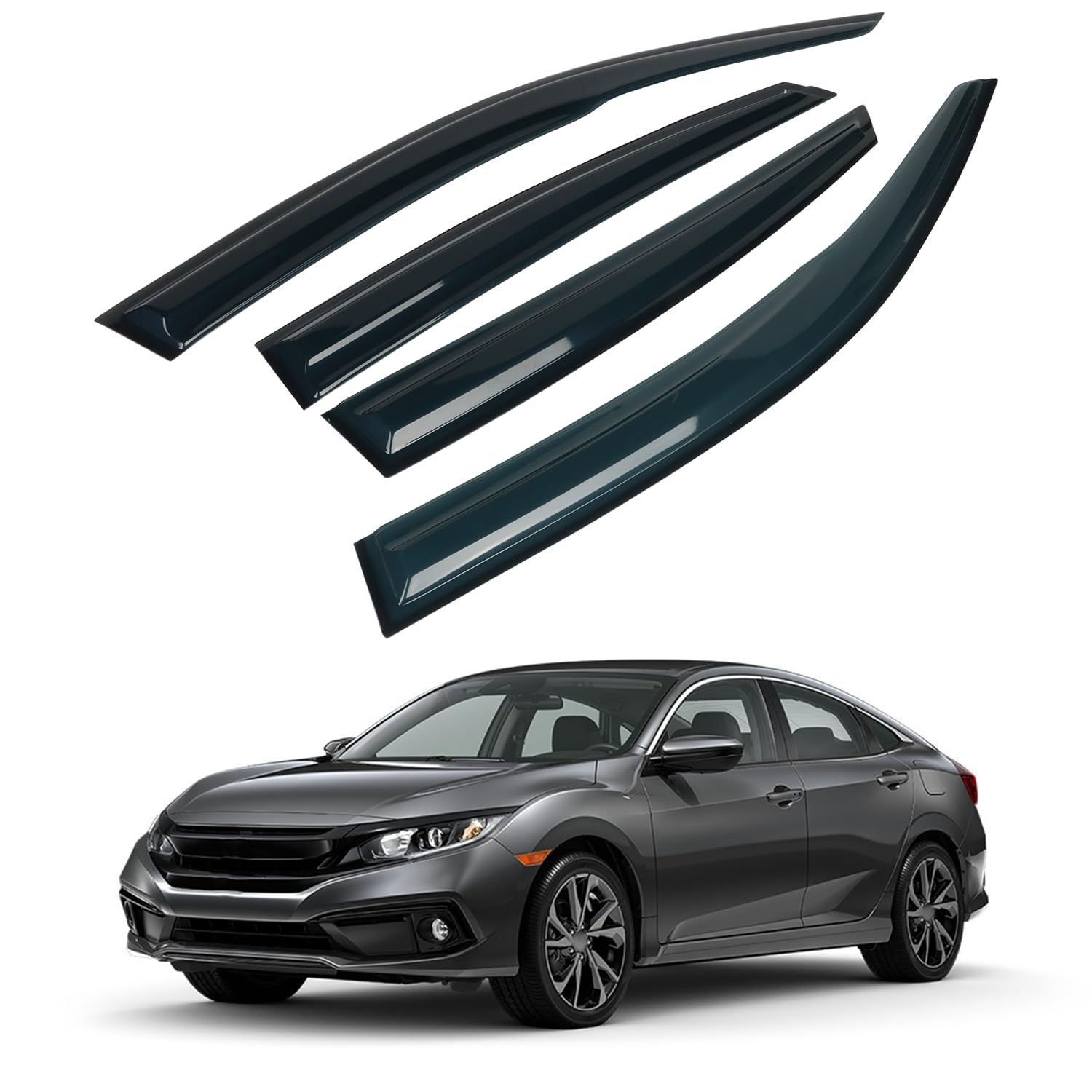 Regenschutz, Fensterblenden, Windabweiser, passend für Honda Civic 2016–2021 10. 4-Türer Limousine, 94682, vorne und hinten, JDM-3D-Stil, gewellt, Außenmontage, 4 Stück Regenschutz, Fensterblenden, Windabweiser, passend für Honda Civic 2016–2021 10. 4-Türer Limousine, 94682, vorne und hinten, JDM-3D-Stil, gewellt, Außenmontage, 4 Stück von CHYKORLA
