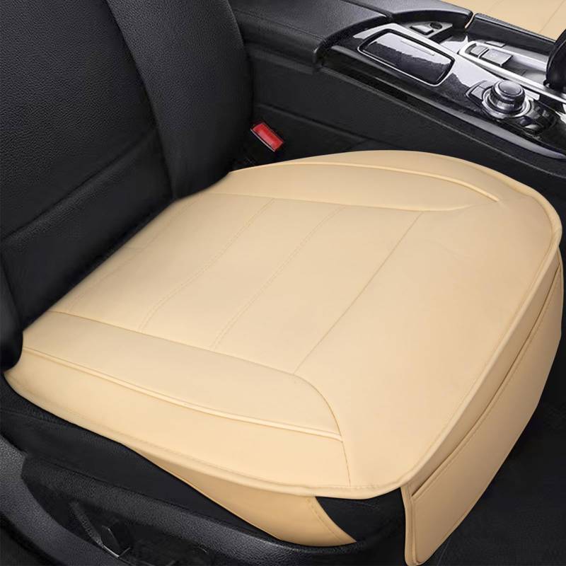CICMOD Sitzauflagen Auto, PU Autositzbezüge Vordersitze, Universal Sitzauflagen, Anti-Rutsch Sitzschoner, 1 Stück Beige von CICMOD