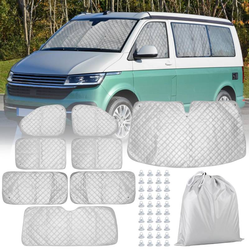 CICMOD Sonnenschutz Frontscheibe für T5 T6 Wohnmobil Transporter Thermomatten, 8PCS Innen Frontscheibenabdeckung Thermomatte Fahrerhaus - Verdunkelung Okklusion von CICMOD