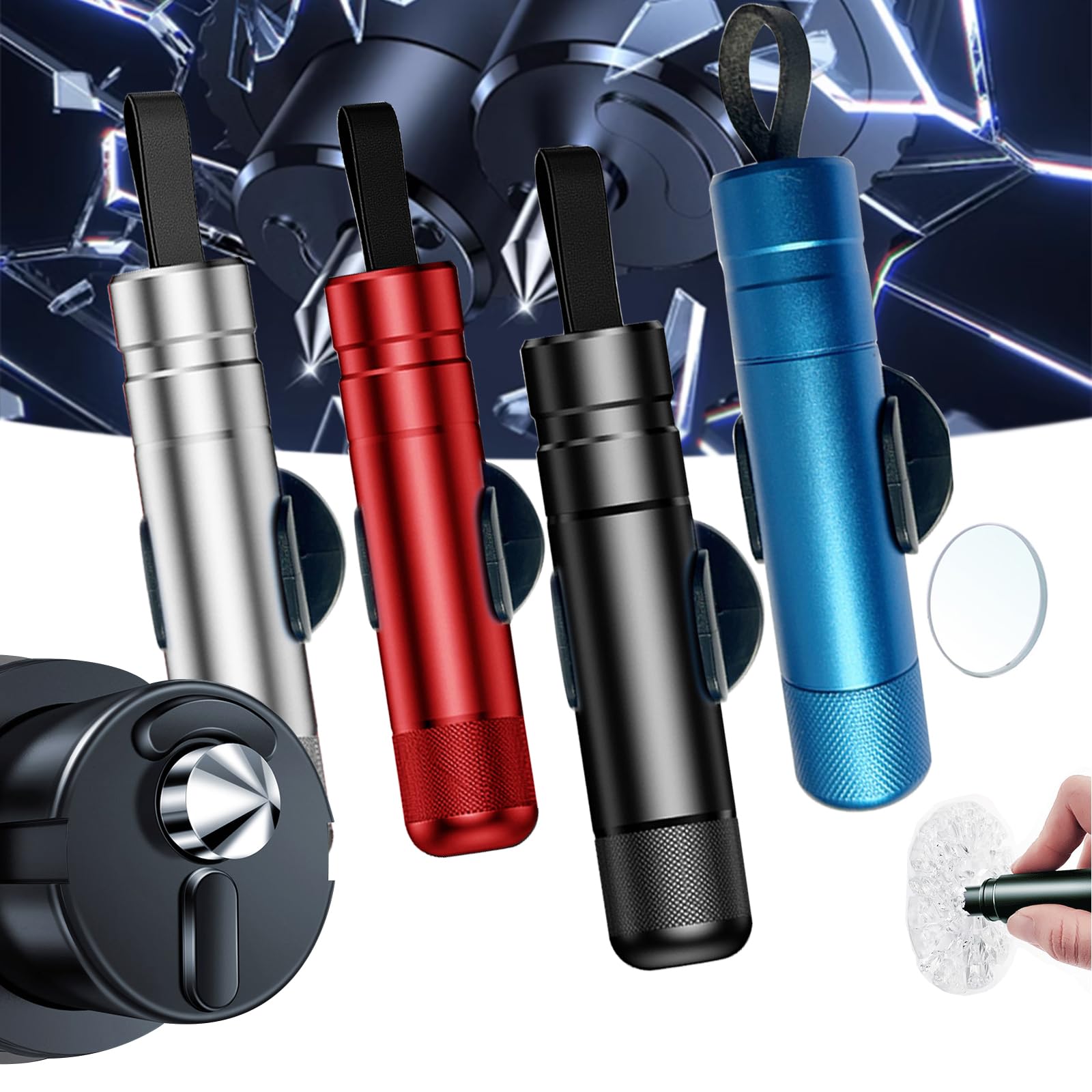 Safe Pro X FüR Autoscheiben,Safe Pro X Auto,Safepro X Auto Notfallhammer & Gurtenschneider,Fahrgestell und Testglas,Kompatibel Mit Allen Fahrzeugen Land Und Unterwasser (Schwarz*Rot*Silber*Blau) von CISIYOO