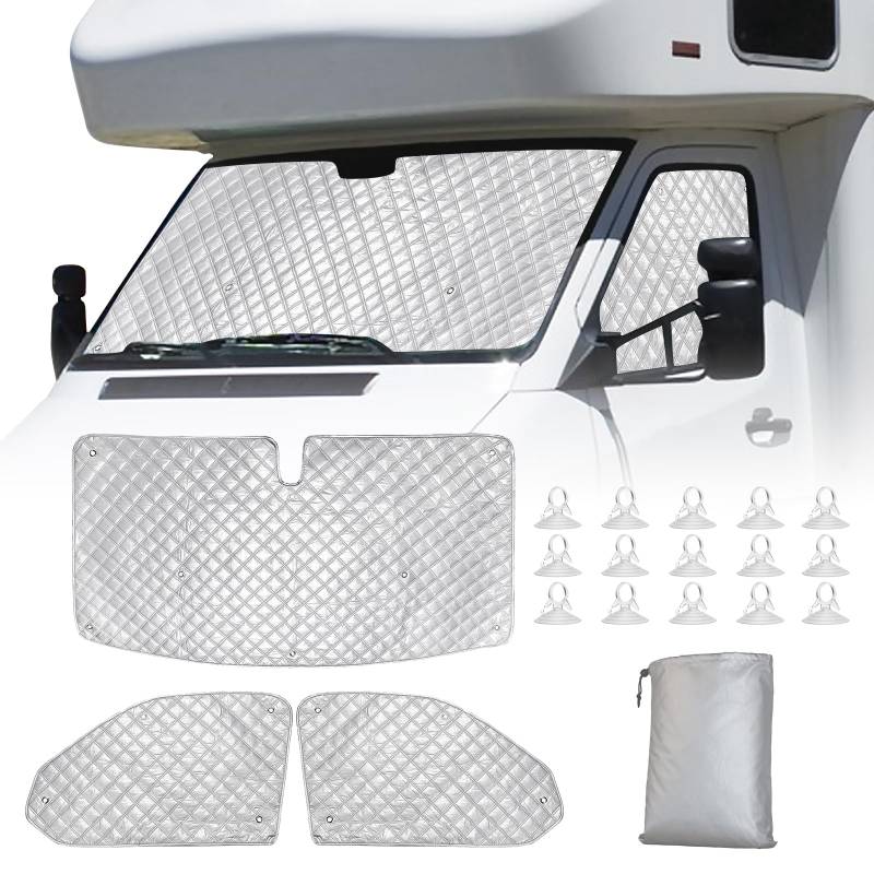 3 Stück Thermomatte Fahrerhaus Innen, Sonnenschutz Auto Frontscheibe Ersatz Kompatibel mit VW Transporter T5 T6, Thermo Jalousien Set Verdunkelung, Sonnenschutz Windschutzscheiben Matte von CISSIYOG