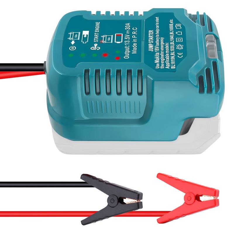 CISSIYOG Auto Starthilfe Powerbank kompatibel mit Makita 18V Akku, 12V Tragbarer Batterie Booster Adapter für bis zu 3,5-Liter-Benzinmotoren und 3,5-Liter-Dieselmotoren (Batterie Nicht inbegriffen) von CISSIYOG