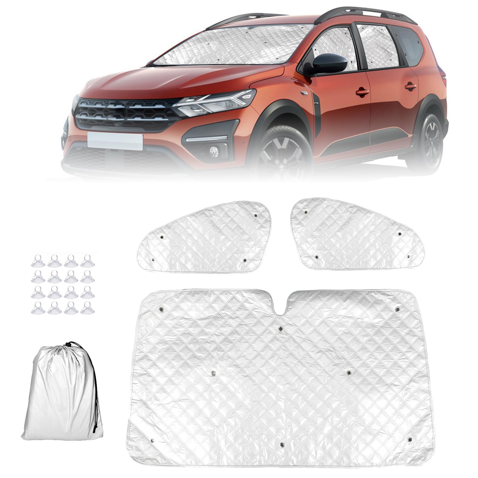 Sonnenschutz Auto Frontscheibe, Dacia Jogger Frontscheibenabdeckung Sonnenschutz/Wasserdicht/UV-Proof, Windschutzscheiben Ultra-Dick, Thermomatte Set Fahrerhaus Passend/Verdunkelungsfenster-3Pcs von CISSIYOG