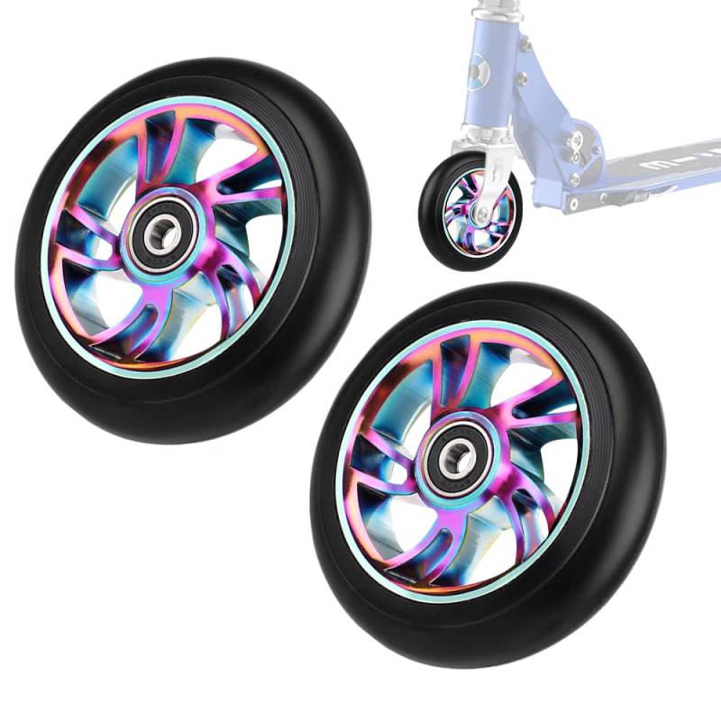 Stunt Scooter Reifen, CJBIN Scooter Rollen 110mm, Scooter Räder 110mm mit ABEC-9 Lager, Scooter Rollen, Aluminium Ersatzräder für Scooter Apollo Albott Fuzion und die Meisten Freistil-Roller von CJBIN
