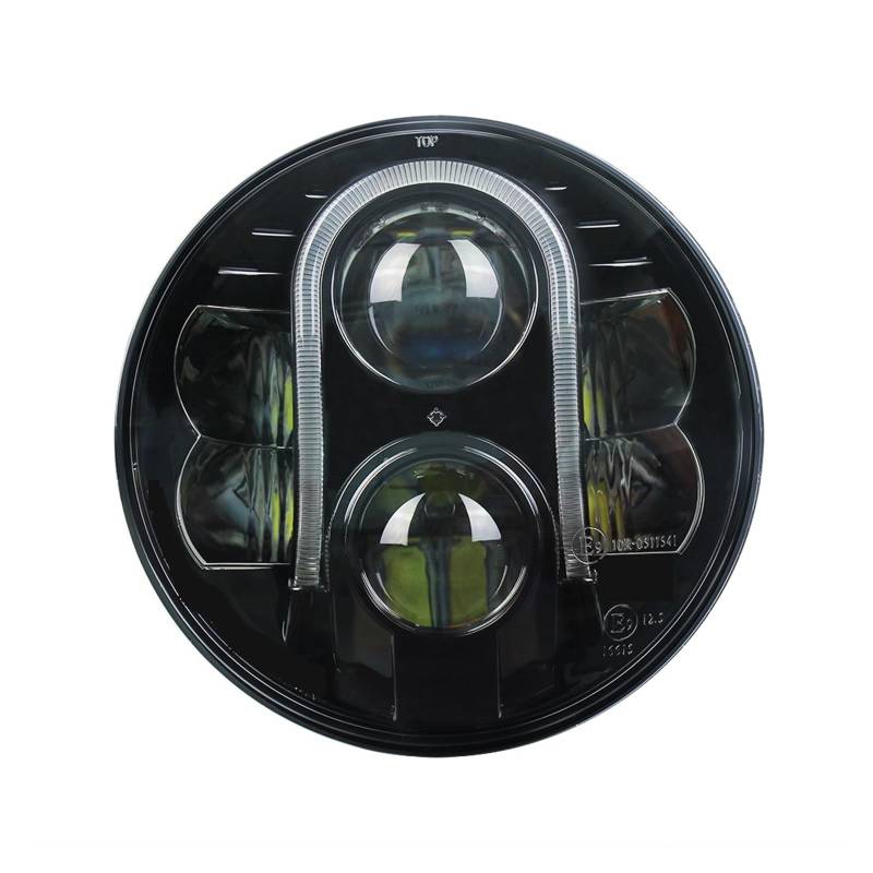 CJMPZKVRY 17,8 cm runder H6024 abgedichteter Strahl, Motorrad-Scheinwerfer, LED-Scheinwerfer, Umbau-Ersatz, Motorrad (schwarz mit DRL) von CJMPZKVRY