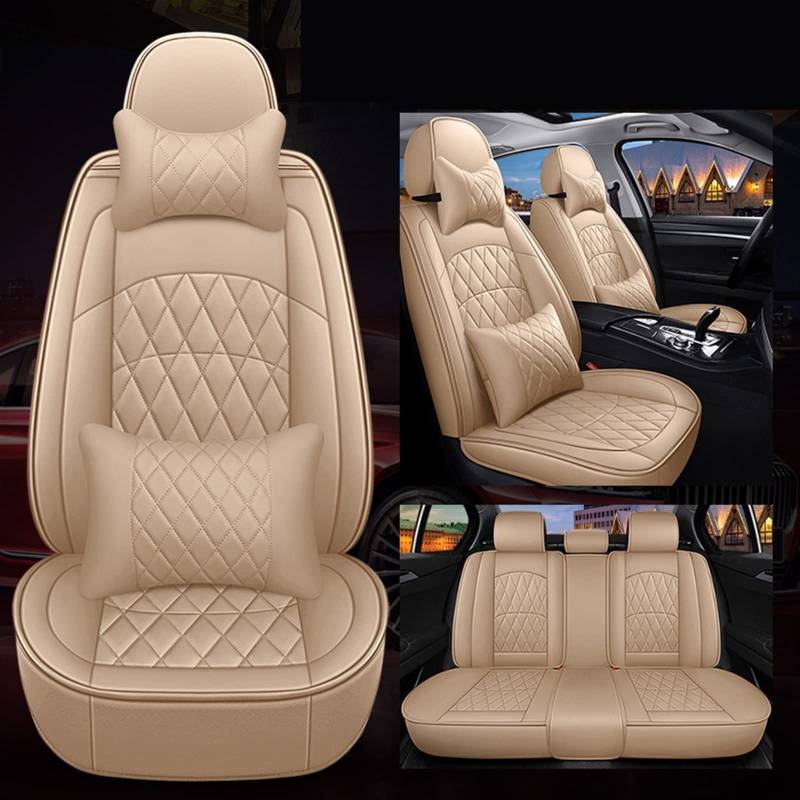 CJMPZKVRY Autositzbezüge aus PU-Leder for 5 Sitze, kompatibel mit Subaru Forester Outback XV Impreza BRZ Levorg Legacy WRX Liberty Tribeca, Autozubehör(Beige-01) von CJMPZKVRY