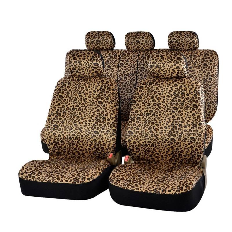 CJMPZKVRY Luxuriöser Autositzbezug mit Leopardenmuster, universelle Passform, Sicherheitsgurtpolster und 15-Zoll-Universal-Lenkrad-Autositzschutz von CJMPZKVRY