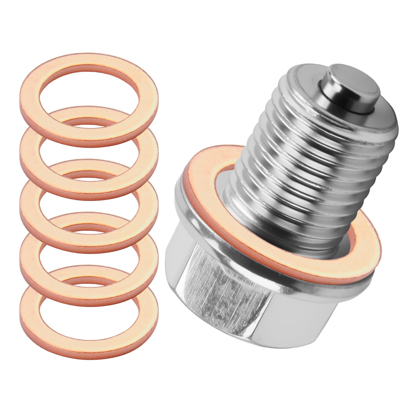 CJMUQHEHH Magnetische Ölablassschraube M14x1,5 mit Dichtring, Edelstahl Schraube für Ölwanne, Verschlussschraube mit 5 Stück Kupferscheiben ölschraube, Ablassschraube für Autos, Motorräder und Boote von CJMUQHEHH