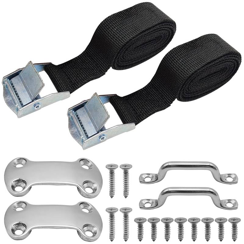 Kühler-Spanngurt-Set, 14-teilig, 2,5 x 142,2 cm, Batterie-Spanngurt mit Edelstahl-Nockenschnalle, Halterung und SS-Schrauben, feste Gurte für Yeti und RTIC Kühler an Booten, Gepäckgurt, Autos, von CKANDAY