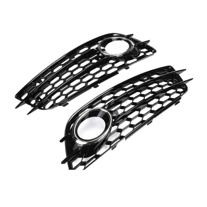 Auto-Frontgrill Frontstoßstange Nebelscheinwerfer Kühlergrill Für A4 B8 Für S-Linie S4 2008-2012 1 Paar Wabennetz Nebelscheinwerfer Grillabdeckung Autogrills(Chrome Silver) von CKGRHJSA