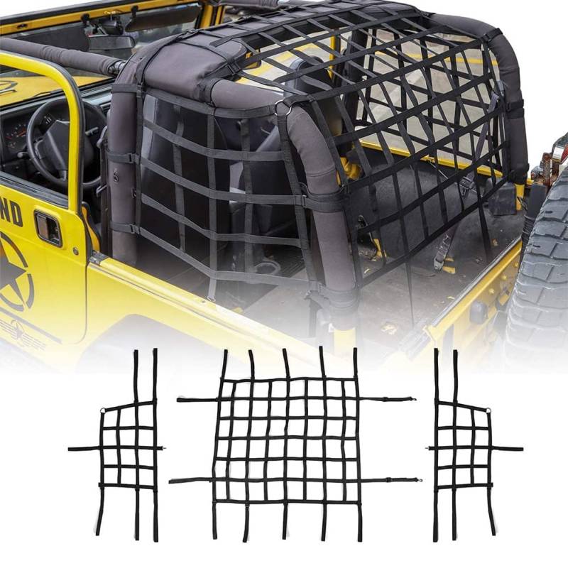 Mesh-Dach-Lastennetz, Rückhalteschutz-Lastennetz, Kofferraumnetz für Jeep Wrangler TJ 1997-2006 von CKPEOR