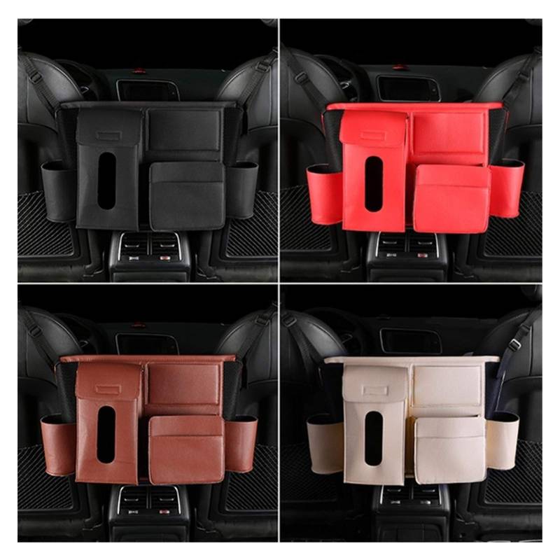 Auto Organizer Kofferraum,Kofferraumtasche 1x Autositz Lagerung Organizer Beutel Universal PU-Leder Multifunktionsaufbewahrungsbox Innenstreifen Aufräumen Auto Organizer Box(Beige 1 Pcs) von CKryzillix