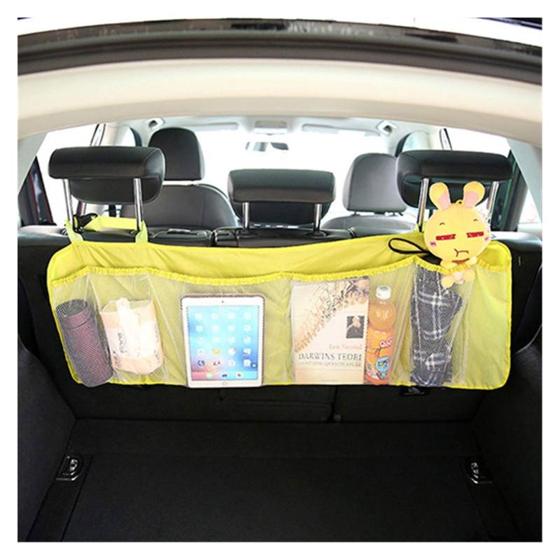 Auto Organizer Kofferraum,Kofferraumtasche Auto-Kofferraum Rücksitz Organizer Tasche SUV Net Mesh Storing Storing Tating Taschen Mülleimer Automobile Taschen in Autos Zubehör(Yellow) von CKryzillix