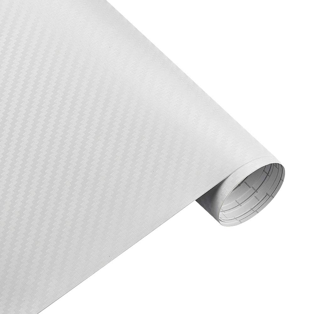 Autofolie,Car Wrapping Folie 50 cm breit 3D Kohle Faser Vinyl Film 3.0M Auto Aufkleber wasserdichte DIY Auto Fahrzeug Motorrad Auto Styling wrap Rolle Auto Styling(White,15m x 50cm) von CKryzillix