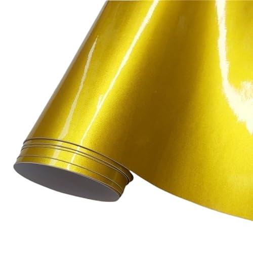Autofolie,Car Wrapping Folie Glänzendes rotes metallisches Auto Vinyl Wrap Filmverpackung Folie Auto Aufkleber Aufkleber for Motorcomputermöbel Auto Graphic(Gold,152X40 cm) von CKryzillix
