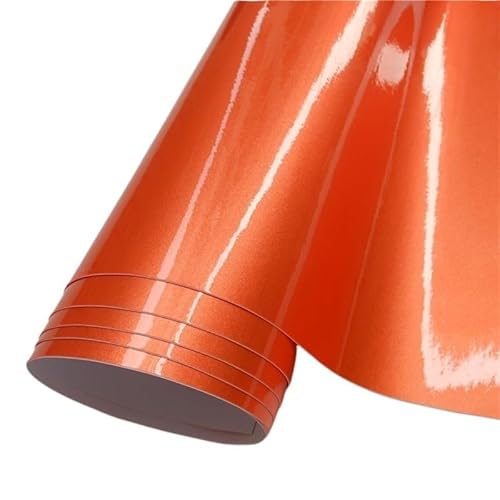 Autofolie,Car Wrapping Folie Glänzendes rotes metallisches Auto Vinyl Wrap Filmverpackung Folie Auto Aufkleber Aufkleber for Motorcomputermöbel Auto Graphic(Orange,152X50 cm) von CKryzillix