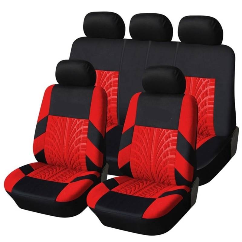 Autositzbezüge,Auto Sitzbezüge Marke Stickerei Autositzbezüge Set Universal Fit Die meisten Autos Abdeckungen mit Reifen-Bahn Details Styling Car Seat Protector(Red Full Set) von CKryzillix