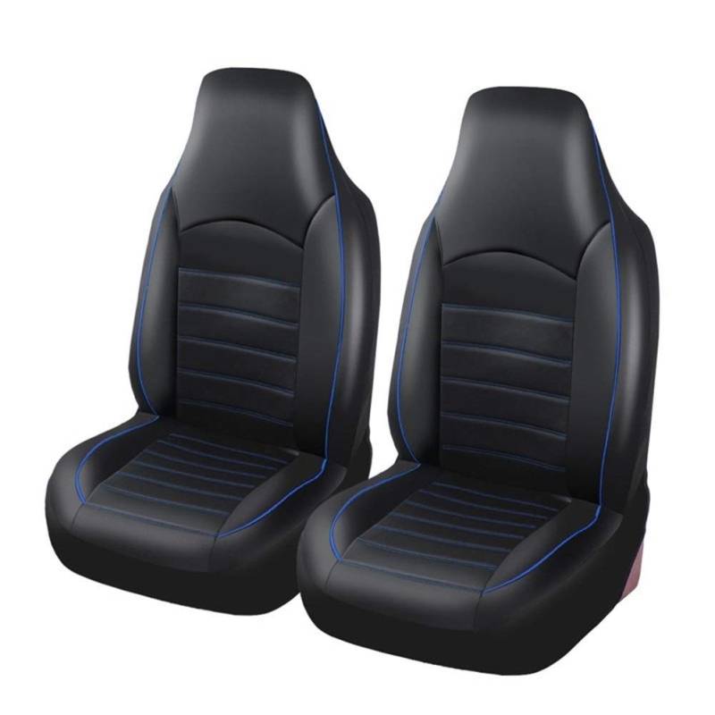 Autositzbezüge,Auto Sitzbezüge PU-Leder Vorne Autositzbezüge Fashion Style High Back Eimer Auto-Sitzabdeckung Auto-Innenraum Car Seat Protector 2ST(Black with Blue Line) von CKryzillix