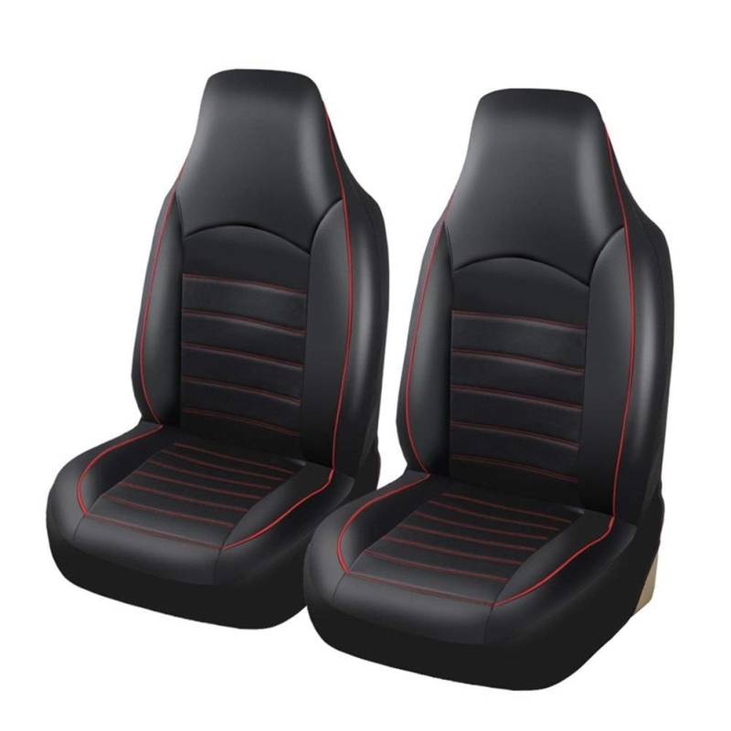 Autositzbezüge,Auto Sitzbezüge PU-Leder Vorne Autositzbezüge Fashion Style High Back Eimer Auto-Sitzabdeckung Auto-Innenraum Car Seat Protector 2ST(Black with Red Line) von CKryzillix