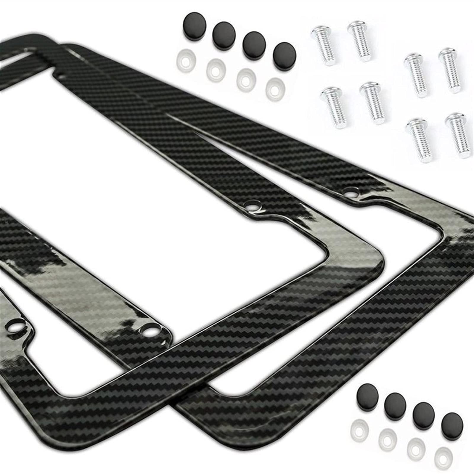 Kennzeichenhalter,Nummernschildhalterung Auto Universal 2 STÜCKE Kennzeichenrahmen Kohlefaserkunststoff-Kennzeichen-Rahmen-Halterung mit Standard-Schrauben-Kits(Black 2pcs) von CKryzillix