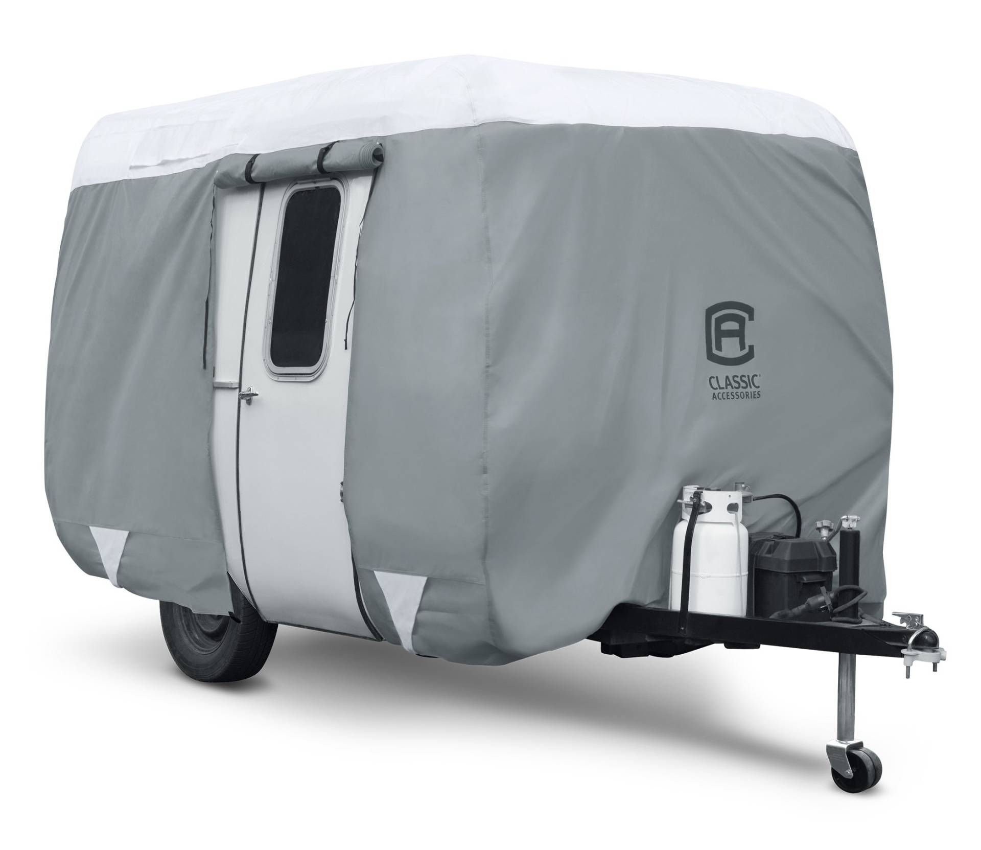 Classic Accessories Over Drive PolyPRO 3 geformte Fiberglas-Reiseanhänger-Abdeckung, passend für 2,4-3,4 m Anhänger, Wohnmobil-Abdeckung, wasserdicht, Ganzjahresschutz für Wohnmobil, grau/weiß Classic Accessories Over Drive PolyPRO 3 geformte Fiberglas-Reiseanhänger-Abdeckung, passend für 2,4-3,4 m Anhänger, Wohnmobil-Abdeckung, wasserdicht, Ganzjahresschutz für Wohnmobil, grau/weiß von CLASSIC ACCESSORIES
