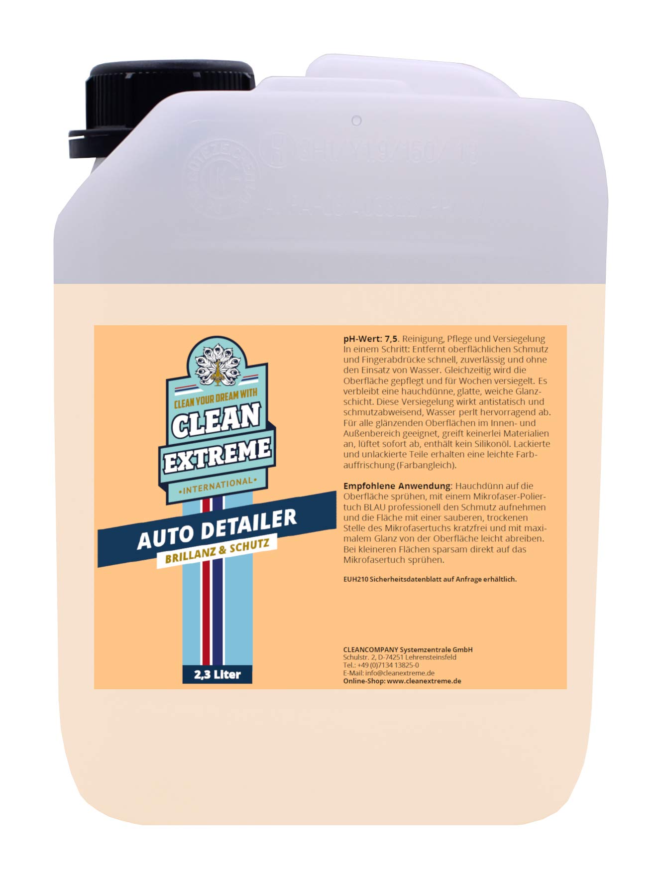 CLEANEXTREME Auto Detailer Brillanz & Schutz 2,3 Liter - Waschen ohne Wasser: Antistatisch, schmutzabweisend, Wasser perlt hervorragend ab - Reinigen Pflegen Versiegeln Lackschutz von CLEANEXTREME