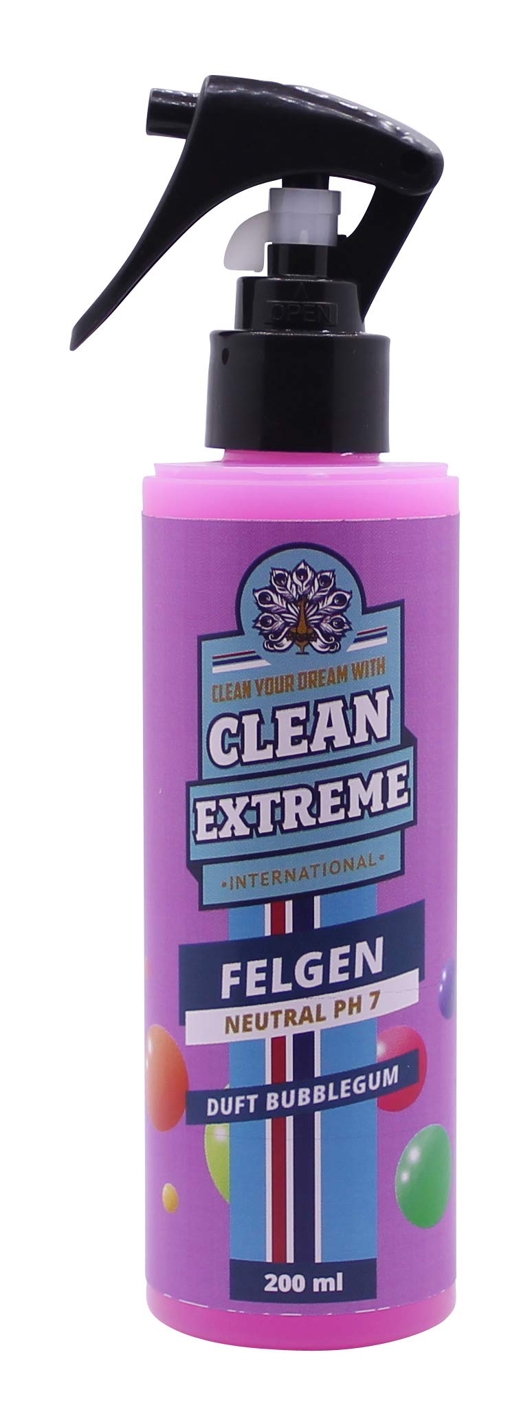 CLEANEXTREME Felgenreiniger Bubblegum Duft 200 ml Spray - Säurefreier, hochwirksamer Reiniger für Alufelgen - mit Farbumschlag Farbindikator Farbwechsel von CLEANEXTREME