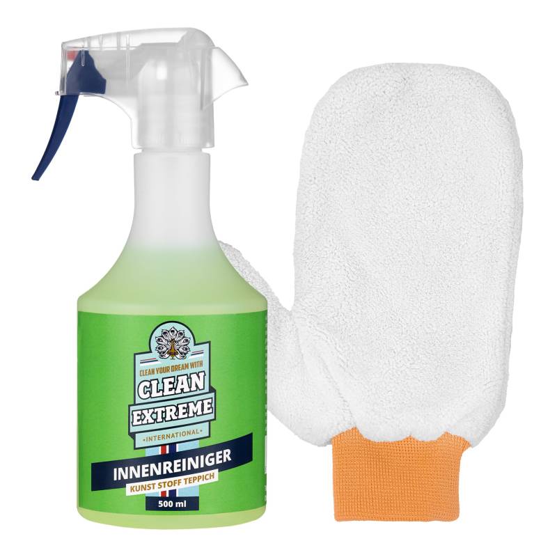 CLEANEXTREME Auto Innenraum Reiniger Set | 500ml Spray + Mikrofaser-Reinigungshandschuh | Innenreiniger pH neutral für Kunststoff Gummi Aluminium Holz Acrylglas Polycarbonat und vieles mehr von CLEANEXTREME