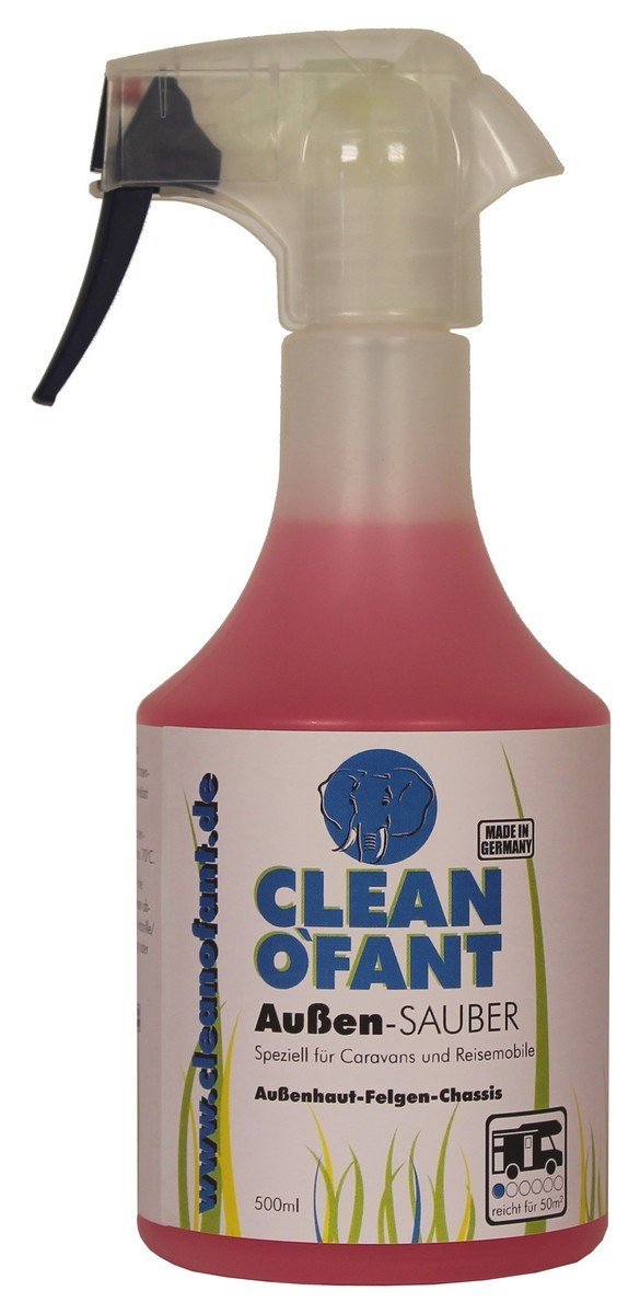 CLEANOFANT Außen-SAUBER 500 ml - Spezieller Reiniger für Wohnwagen, Wohnmobil, Caravan, Vorzelt - das Moderne Shampoo vereint Außenreiniger, Insektenentferner, Felgenreiniger, Motorraumreiniger CLEANOFANT Außen-SAUBER 500 ml - Spezieller Reiniger für Wohnwagen, Wohnmobil, Caravan, Vorzelt - das Moderne Shampoo vereint Außenreiniger, Insektenentferner, Felgenreiniger, Motorraumreiniger von CLEANOFANT