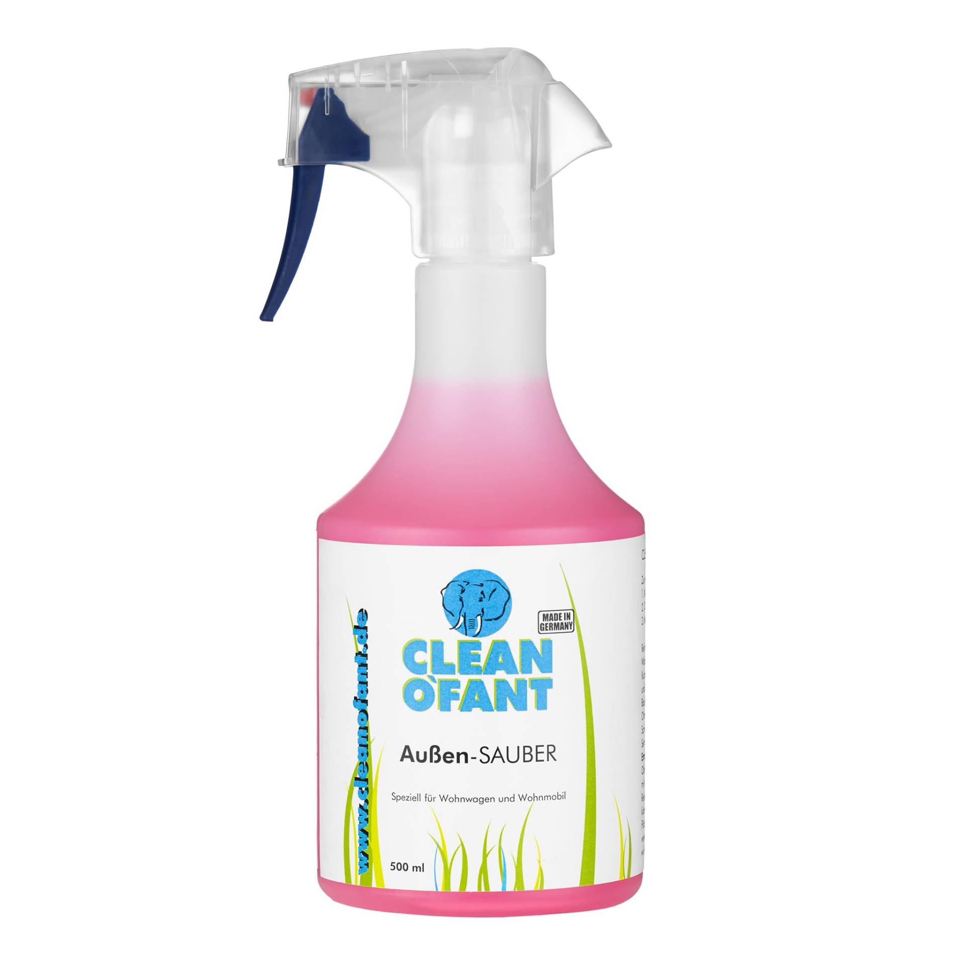 CLEANOFANT Außen-SAUBER | 500 ml | Außen Reiniger für Wohnwagen, Wohnmobil, Caravan, Vorzelt - das Shampoo vereint Außenreiniger, Insektenentferner, Felgenreiniger, Motorraumreiniger von CLEANOFANT