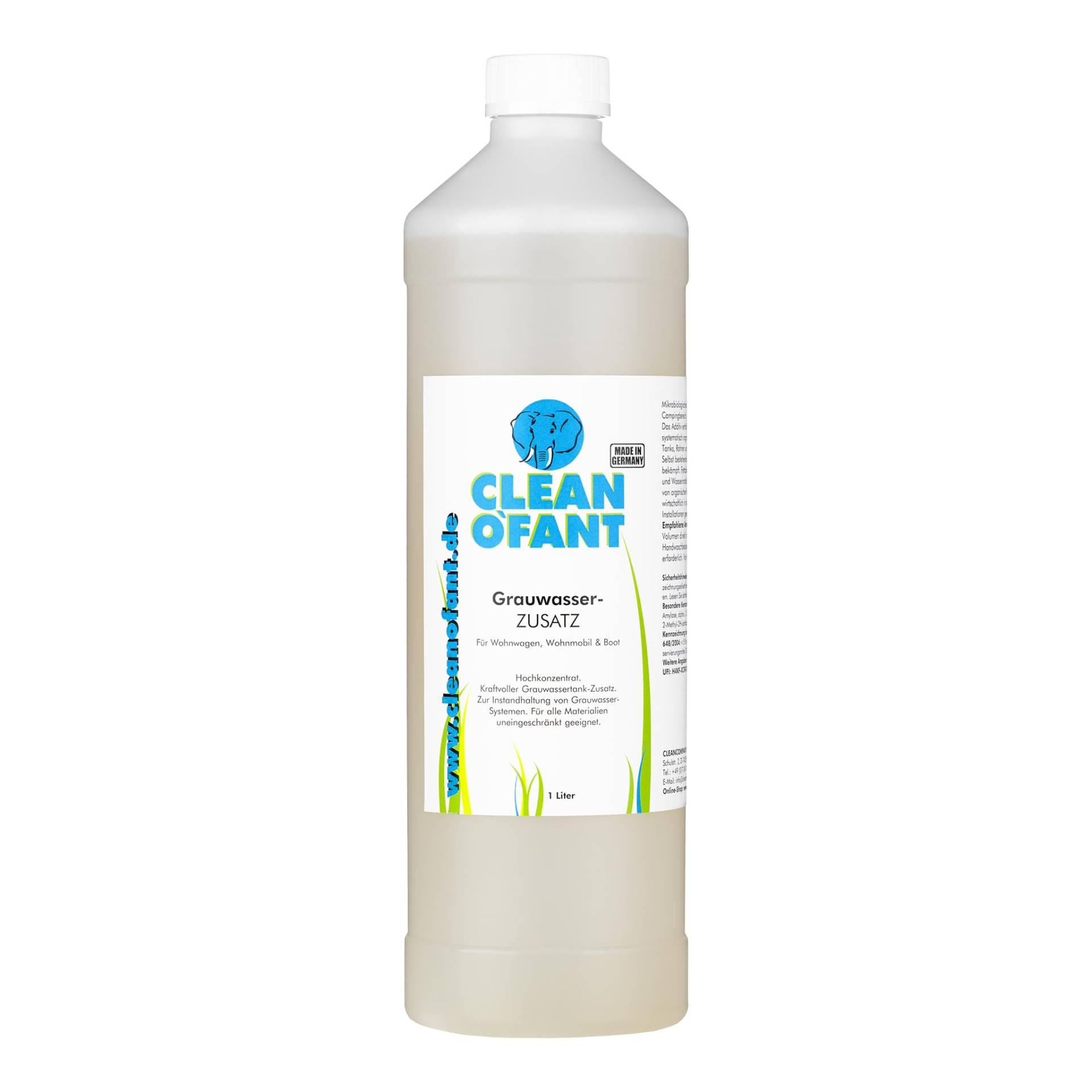 CLEANOFANT Grauwassertank Zusatz | 1 Liter Hochkonzentrat | für Wohnwagen, Wohnmobil, Camping, Boot CLEANOFANT Grauwassertank Zusatz | 1 Liter Hochkonzentrat | für Wohnwagen, Wohnmobil, Camping, Boot von CLEANOFANT