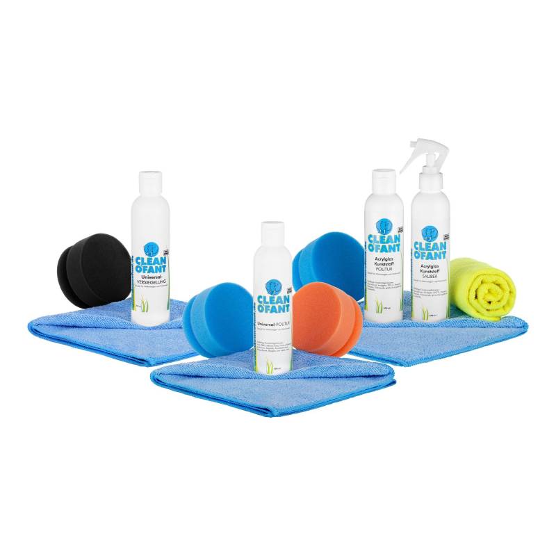 CLEANOFANT Lack GFK Gelcoat Kunststoff Politur & Versiegelung Set mit Acrylglas Reiniger und Zubehör von CLEANOFANT