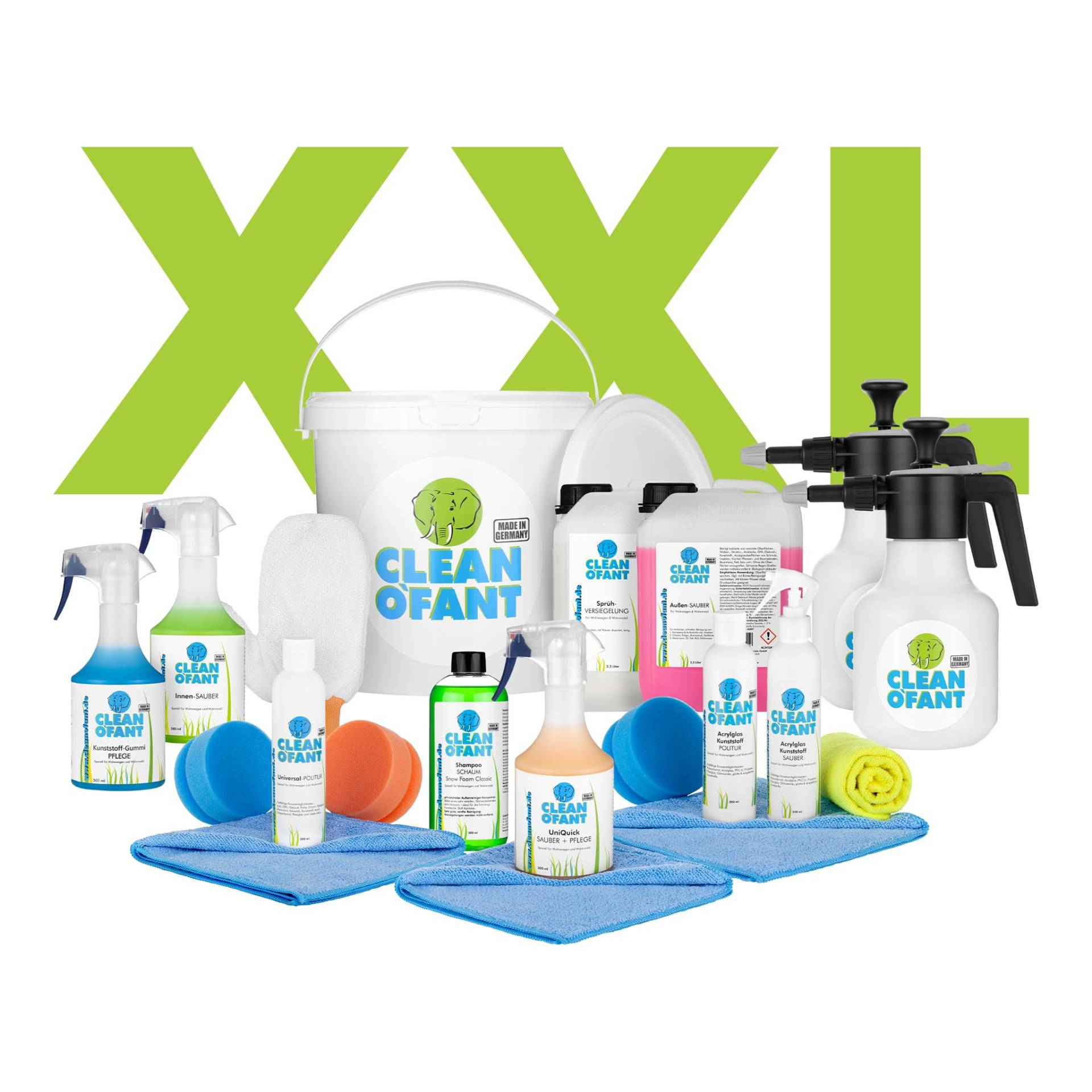 CLEANOFANT Reiniger & Pflege Set XXL | Inkl. Wascheimer mit Deckel | Reinigungsset für Wohnwagen Wohnmobil Caravan Van von CLEANOFANT