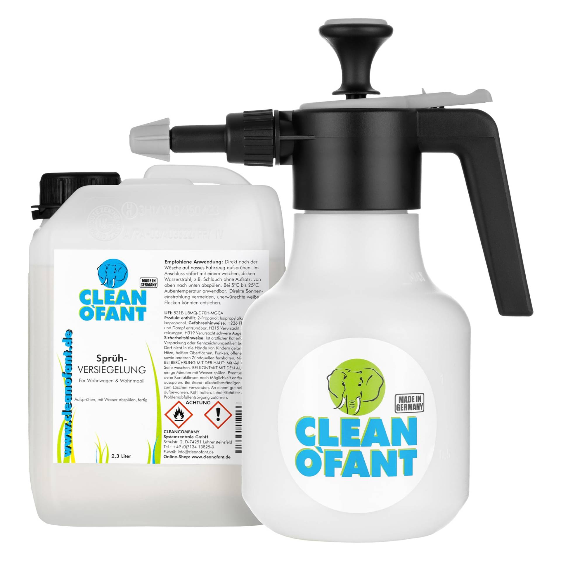 CLEANOFANT Set Sprüh-Versiegelung 2,3 Liter + Profi-Pumpsprühflasche 1,5 Liter (Drucksprüher) – für Wohnwagen Wohnmobil Caravan von CLEANOFANT