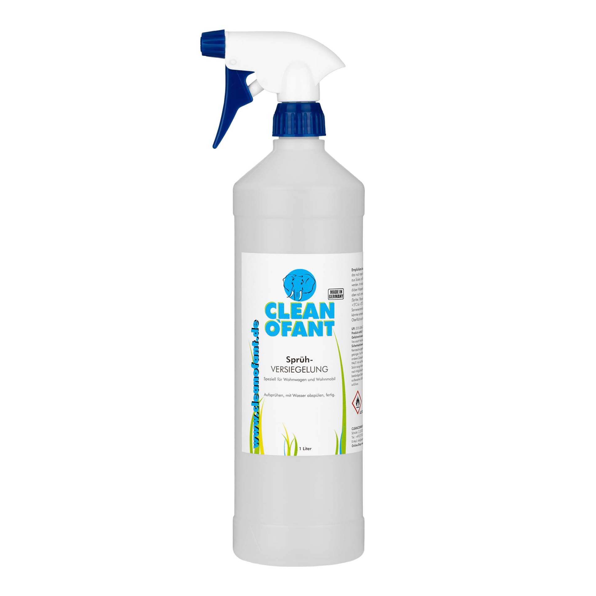 CLEANOFANT Sprüh-VERSIEGELUNG | 1 Liter | für Wohnwagen Wohnmobil Caravan | Versiegeln von Lack Gelcoat GFK Strukturblech Wabenblech Dach Folie ideal für große Flächen CLEANOFANT Sprüh-VERSIEGELUNG | 1 Liter | für Wohnwagen Wohnmobil Caravan | Versiegeln von Lack Gelcoat GFK Strukturblech Wabenblech Dach Folie ideal für große Flächen von CLEANOFANT