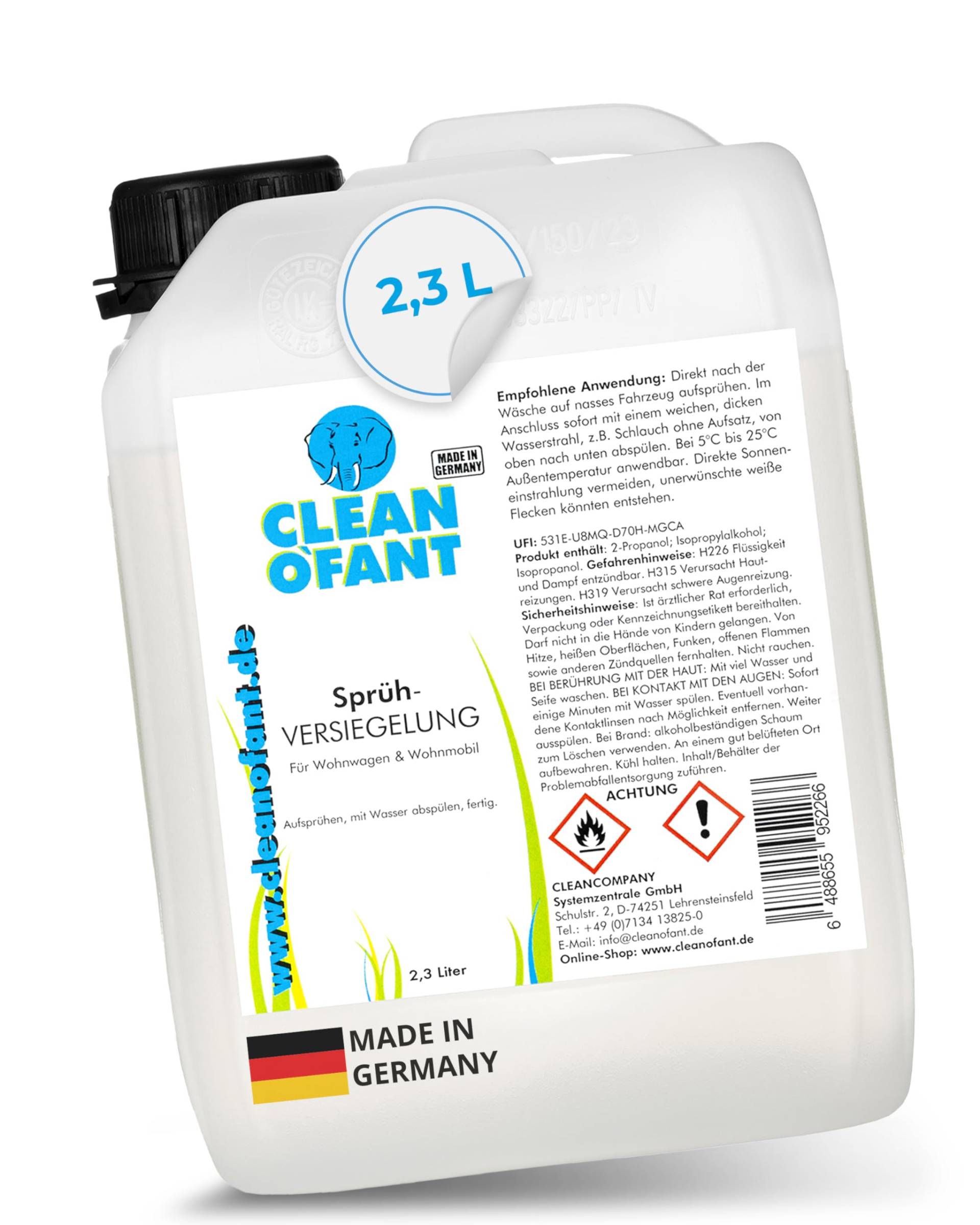 CLEANOFANT Sprüh-VERSIEGELUNG | 2,3 Liter | für Wohnwagen Wohnmobil Caravan | Versiegeln von Lack Gelcoat GFK Strukturblech Wabenblech Dach Folie ideal für große Flächen von CLEANOFANT