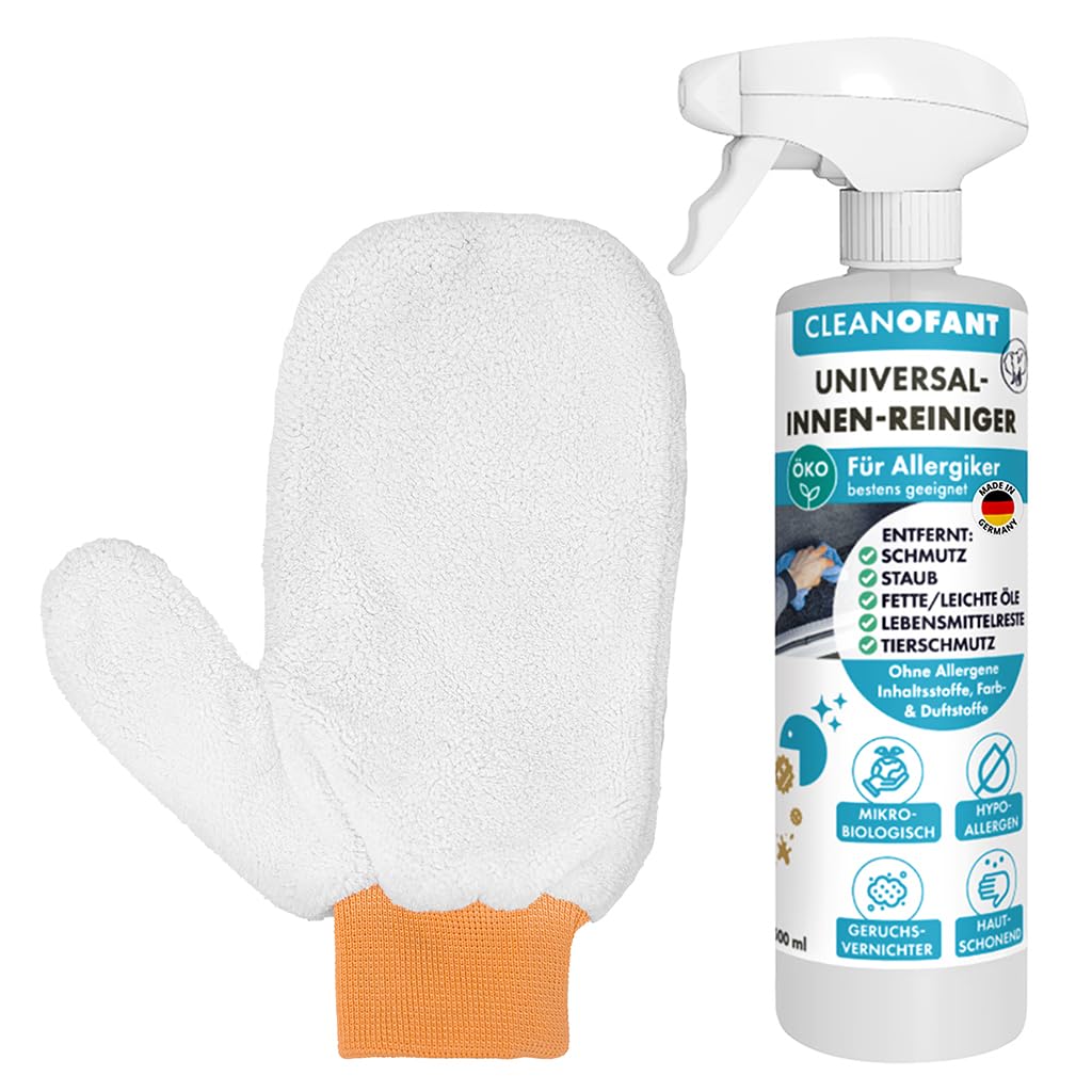 CLEANOFANT Innen-Reiniger Mikrobiologisch Hypoallergen - mit Geruchsvernichter | Für Allergiker geeignet | Set 500 ml Spray + Reinigungshandschuh | für Wohnwagen Wohnmobil Caravan CLEANOFANT Innen-Reiniger Mikrobiologisch Hypoallergen - mit Geruchsvernichter | Für Allergiker geeignet | Set 500 ml Spray + Reinigungshandschuh | für Wohnwagen Wohnmobil Caravan von CLEANOFANT