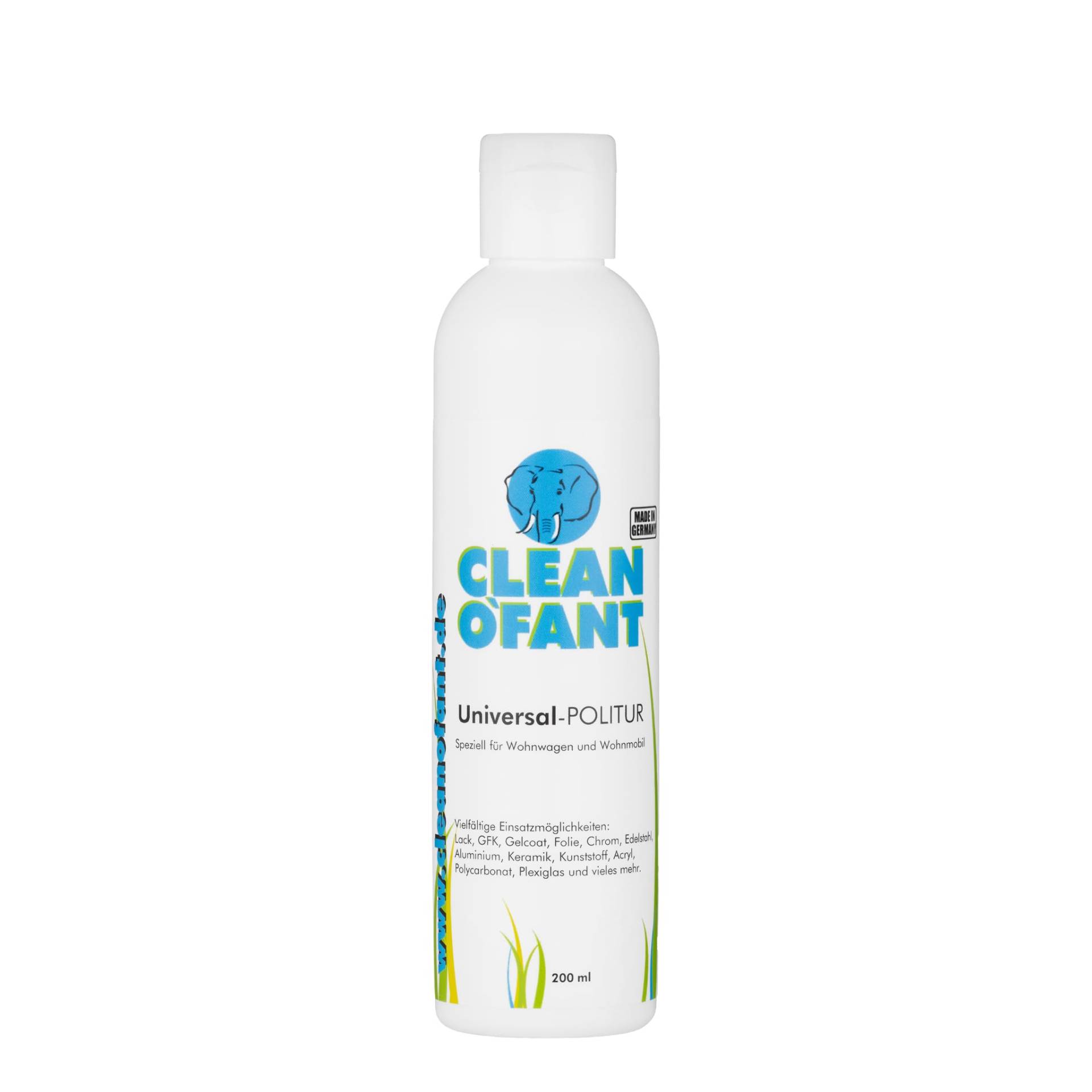 CLEANOFANT Universal-POLITUR | 200 ml | Lack GFK Gelcoat Folie Edelstahl Chrom - für Wohnwagen Wohnmobil Caravan Boot von CLEANOFANT