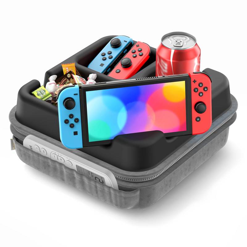 CLESOO 5-in-1-Couch-Getränkehalter, Getränkehalter für Couch mit Tablet-Ständer, Sofa-Becherhalter mit zwei Organizer-Taschen, Aufbewahrungsfächern, langlebiger Organizer für Bett, Schreibtisch, Boden von CLESOO