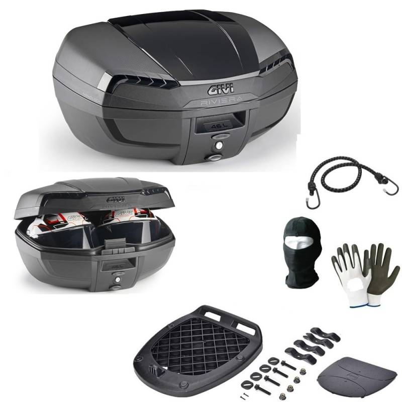 KOMPATIBEL MIT 1583 FLSTC Heritage SOFTAIL Classi Koffer TOPCASE GIV E46NB Riviera Black Edition FÜR Motorrad Roller MONOLOCK 46 LT Kofferraum MIT Platte ZUR Befestigung AM GEPÄCKTRÄGER von CLICK&GO