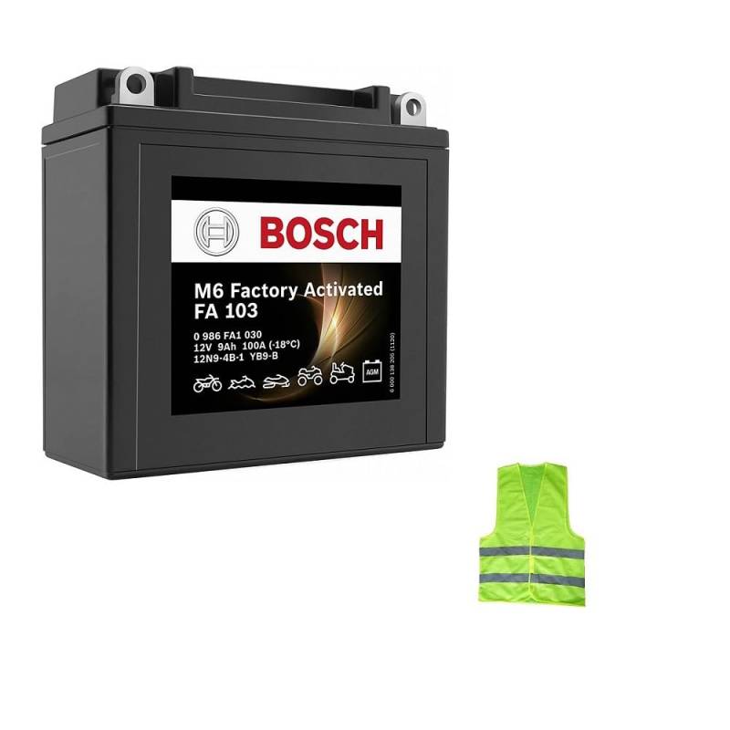 Kompatibel mit Piaggio Ape MIX/TOP/VPC/VPL/VF 50 von Baujahr 2014 bis 2017, Akku Bosch YB9-B FA103, bereit versiegelt, aktive Batterien 9 Ah, 12 Volt, 136 x 76 x 34 mm von CLICK & GO