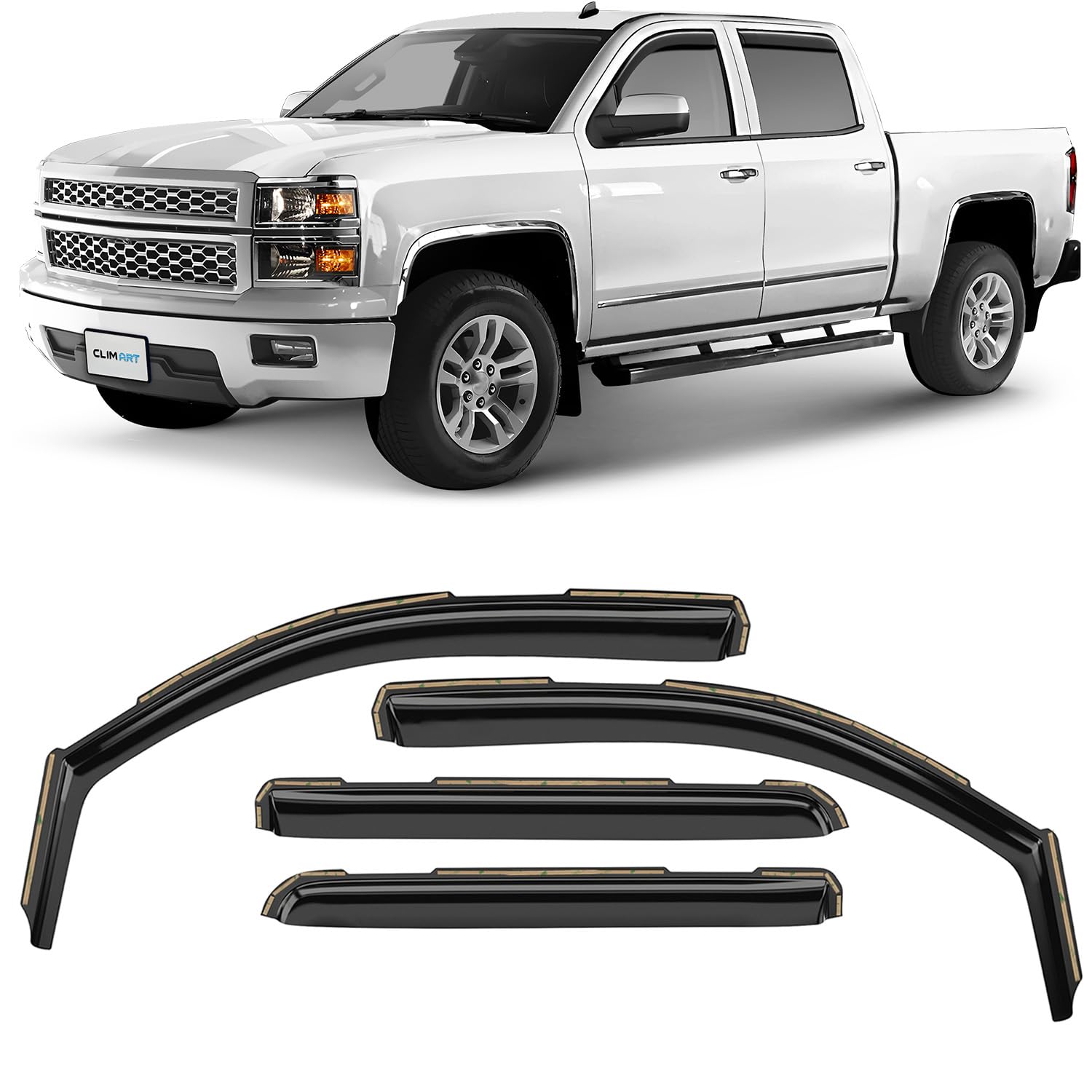 CLIM ART InChannel 614224 unglaublich langlebiger Regenschutz für Chevrolet (Chevy) Silverado/GMC Sierra 2014–2018 Crew Cab, LKW-Zubehör, Lüftungsfenstervisiere, Original Fensterabweisern, 4 Stück von CLIM ART