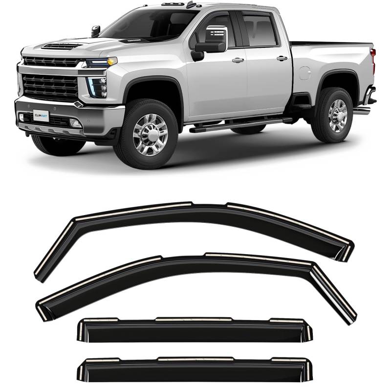 CLIM ART InChannel Unglaublich langlebiger Regenschutz für Chevy Silverado/Sierra 2500HD/3500HD 2020-2024 Crew Cab, Original Fensterabweiser Lüftungsabweiser Lüftungsabweiser 4 Stück - 620178 von CLIM ART