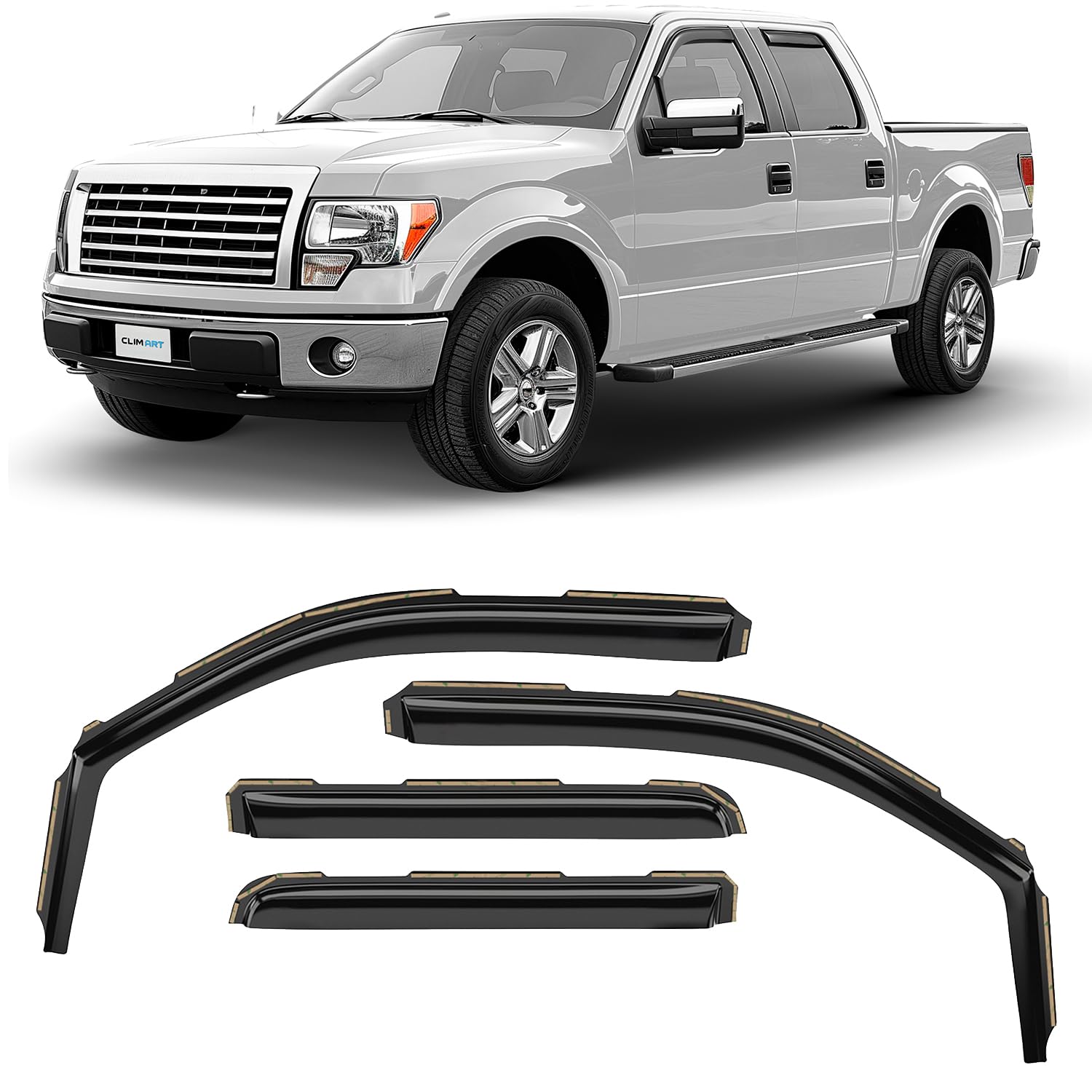 CLIM ART InChannel Unglaublich langlebiger Regenschutz für Ford F150 2009–2014 SuperCrew, Original Fensterabweiser Entlüftungsabweiser Lüftungsfenster Visiere Dark Smoke Truck Zubehör, 4 Stück - CLIM ART InChannel Unglaublich langlebiger Regenschutz für Ford F150 2009–2014 SuperCrew, Original Fensterabweiser Entlüftungsabweiser Lüftungsfenster Visiere Dark Smoke Truck Zubehör, 4 Stück - von CLIM ART