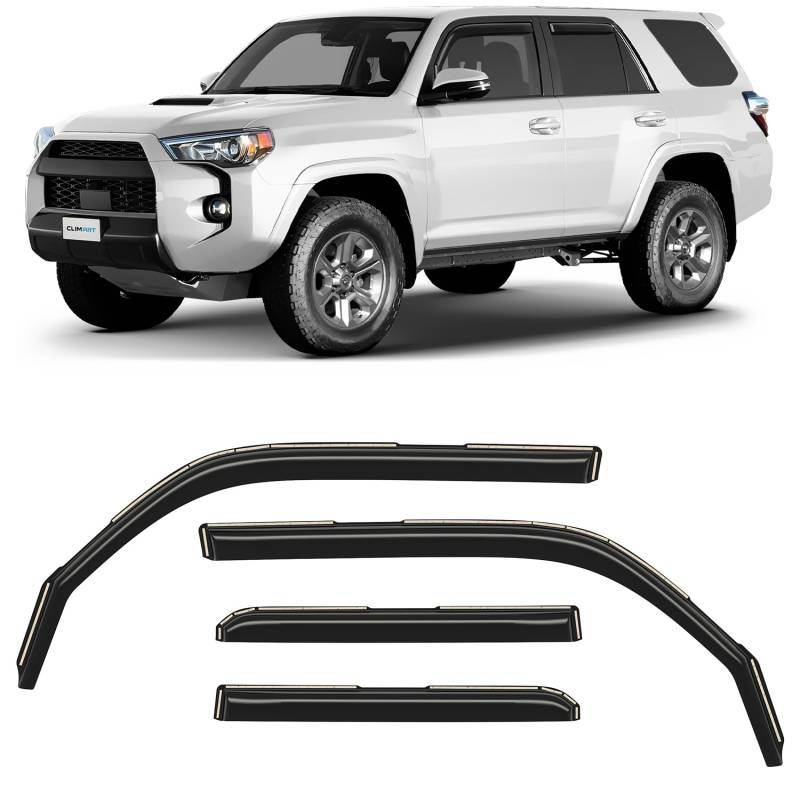 CLIM ART InChannel Unglaublich langlebiger Regenschutz für Toyota 4Runner 2010–2024, Original Fensterabweiser Entlüftungsabweiser Lüftungsfenster Visiere Dark Smoke Truck Zubehör, 4 Stück - 610080LP von CLIM ART