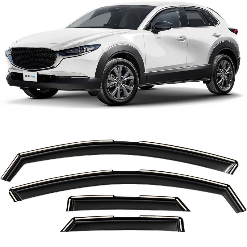 CLIM ART Windabweiser für/kompatible mit Mazda CX-30 2019-2025 - Integrierte Regenabweiser - Autofenster Sonnen-&Regenschutz - Windabweiser Autofenster - Einfache Montage - Garantie 4 Set S von CLIM ART